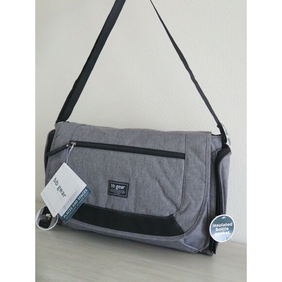 BB GEAR CROSS HATCH DUFFEL MESSENGER LARGE DIAPER BAG, GREY - Picture 1 of 9